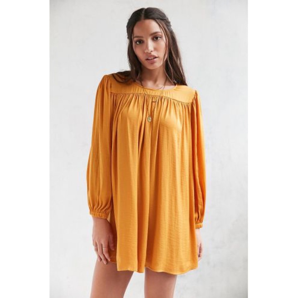 Kimchi Blue Gold Long-sleeve Satin Frock Dress